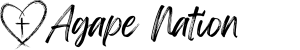brush stroke heart with cross in the middle beside the words agape nation